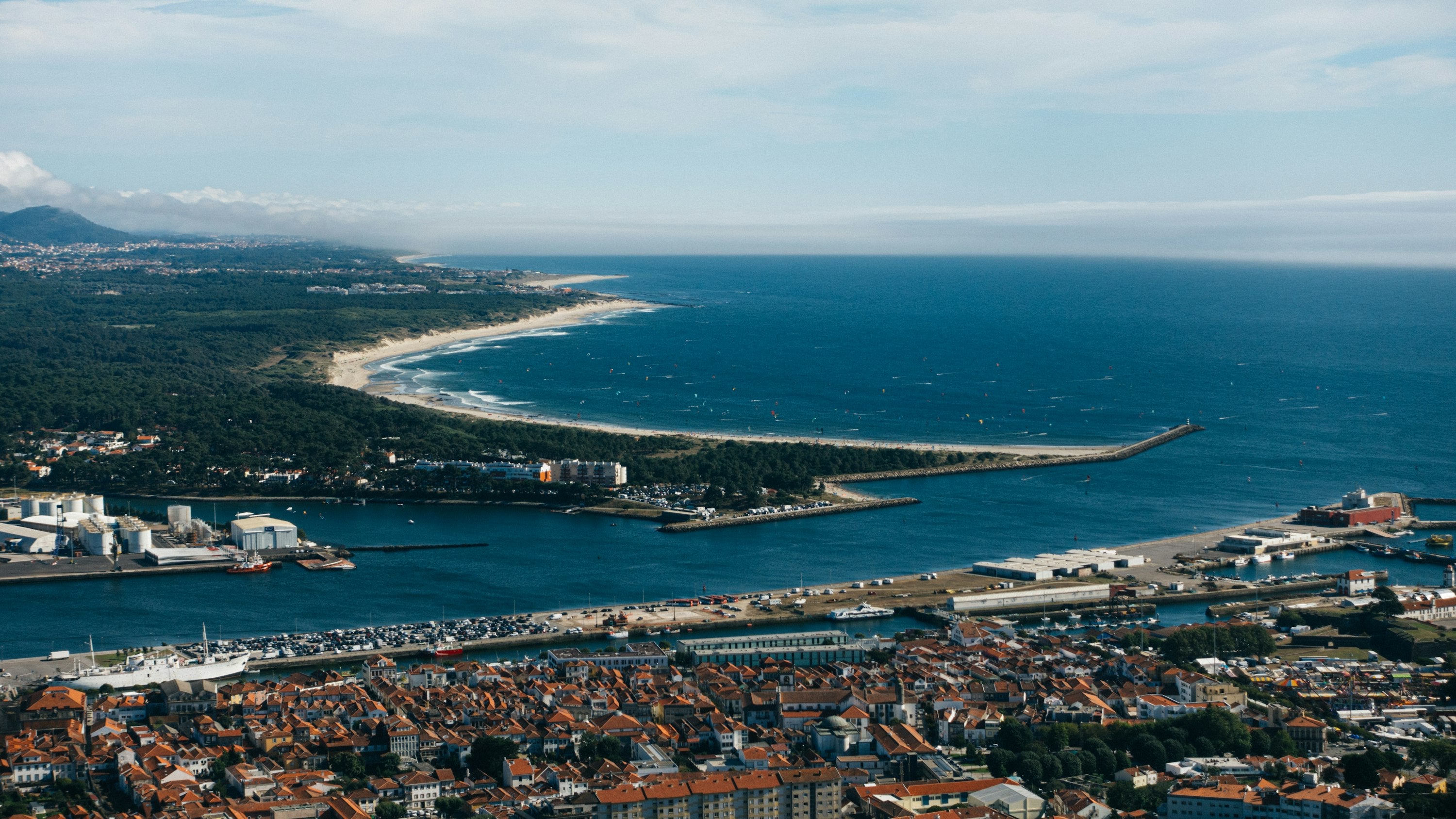 Aerial view of Viana do Castelo coastline and sea